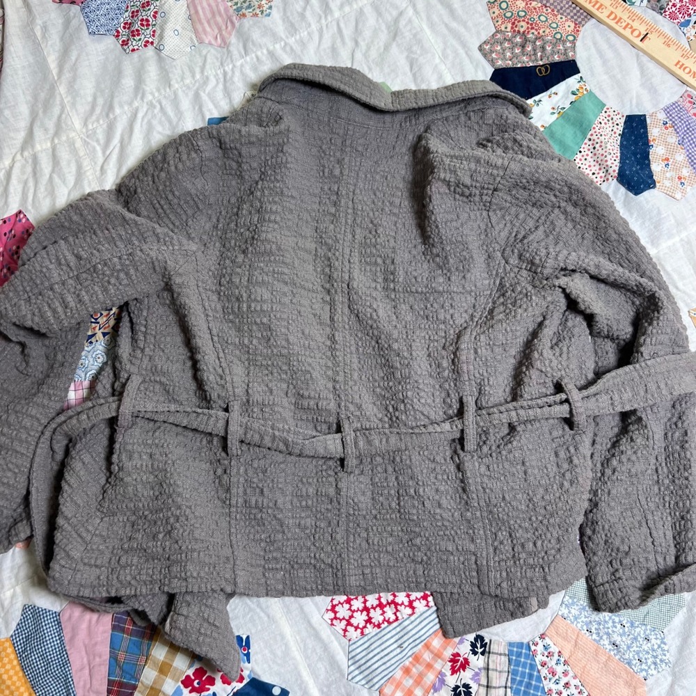 Free People Grey Textured Wrap Jacket‎ Tie Waist Blazer Small Charcoal - Picture 7 of 9